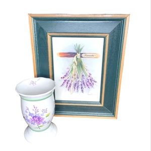 Peggy Abrams framed art & Floral decor cup